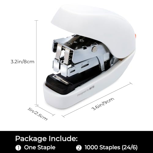 Image of M&G Mini Stapler with Staples, Small White Effortless Stapler Set, 20 Sheet Capacity, One Finger, 1000 Standard Staples, Office staplers for Desk, Easy to Load