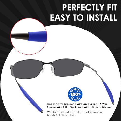 Image of BLAZERBUCK Replacement Temple Sleeves Ear Socks for Oakley Whisker /Juliet /A Wire Sunglass - Black + Blue