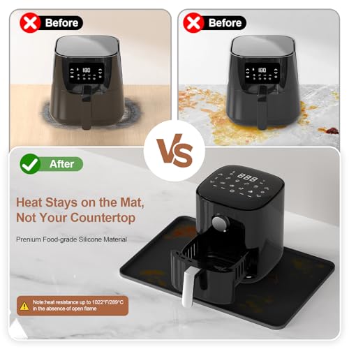 Image of Silicone Mats for Kitchen Countertop, 24x16 inch Heat Resistant Mats for Air Fryer, Non-Slip Counter Protector Pad for Ninja, COSORI, Cuisinart, Coffee Maker, Toaster, Oven - Dishwasher Safe, Black