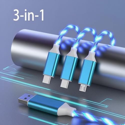 Image of 3 Combinations Multi Ports USB Charger Cable A to Micro USB /Type C PD Fast Charging Cord Light Up LED Current to be a Night Light Compatible with Most of Devices-39 inches Blue.