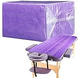 Breling 100 Pcs 31.5 x 71 Inch Disposable Bed Sheets Oil-proof PE Film Massage Table Sheets Non-woven Fabric Spa Waterproof Bed Cover Breathable for Beauty Salon Hotels Tattoo Waxing(Purple)