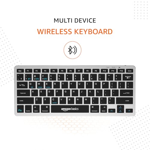 Image of amazon basics Wireless Bluetooth Keyboard | Easy Switch for Up to 3 Devices | Ideal for Tablets & Mobiles | iOS, Windows, Android Compatible | Type C Port | Noiseless Keys | 78 Keys (Black and Grey)