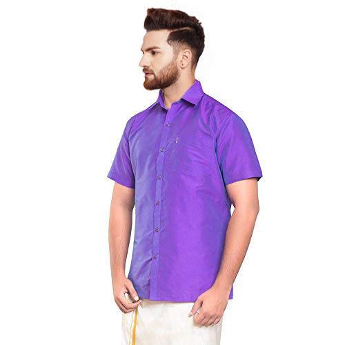 Image of SJS-Men's Half Sleeve Solid Art Silk Shirt