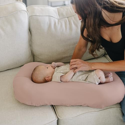 Image of Konssy 2 Pack Baby Lounger Cover, Stretchy Soft Infant Lounger Cover | For Baby Boys and Girls, Cover Set Only. Soft Breathable Fabric, Envelope Closure, Machine Washable, Blossom and Taupe