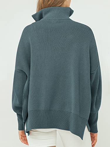 Image of ANRABESS Womens Oversized Quarter Zip Pullover Sweaters | Fall Fashion Outfits, Long Sleeve Slit Side, Baggy Loose Fit, 1 /4 Zip Lapel Collared, Ribbed Knit Soft Warm Winter Clothing