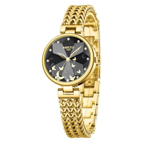 Image of NIBOSI Watch for Woman Analog Quartz Square Rose Gold Ladies Watch Stainless Steel Mesh Band Elegant Waterproof Diamond Wrist Watch