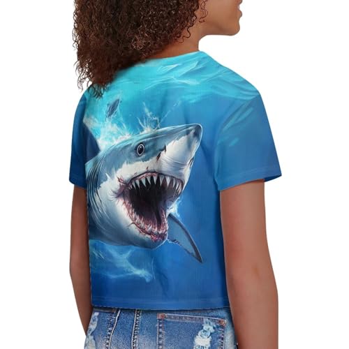 Image of Girls Summer Crop Top Outfits Short Sleeve T Shirts Kids Cute Clothes Tees Blouse