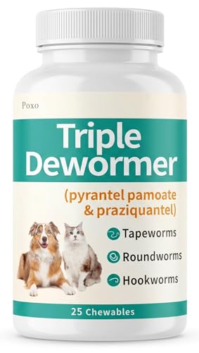 Poxo Dewormer for Dogs & Cats, 7-Way Wormer for Tapeworms, Roundworms & Hookworms, with Praziquantel & Pyrantel Pamoate – Gentle on Stomach, 25 Chewable