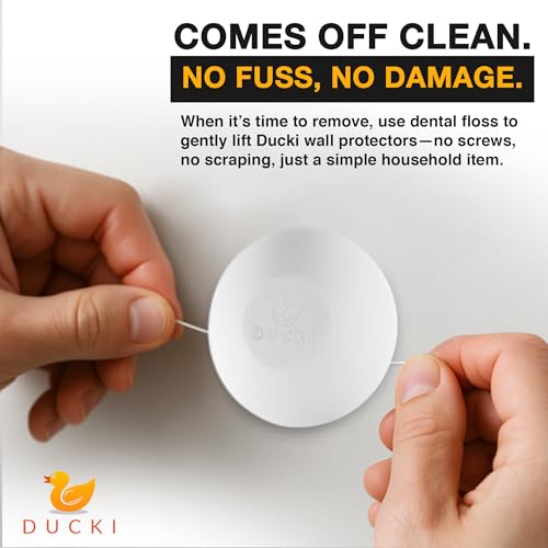 Image of Ducki Wall Protectors 4 Pack Matte White Self Adhesive Reusable Solution to Stop Wall Damage and Noise from Doors, Refrigerators and More in Your Home or Office, Durable, Shock Absorbing and