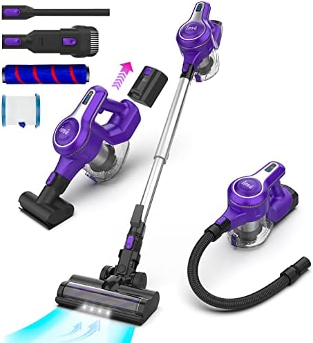 INSE Cordless Vacuum Cleaner, 10 in 1 25KPa 300W Powerful Stick Vacuum, Rechargeable Cordless Vacuum, Up to 45min Runtime, Lightweight Vacuum Cleaner for Carpet Hard Floor Pet Hair, S6T Grape