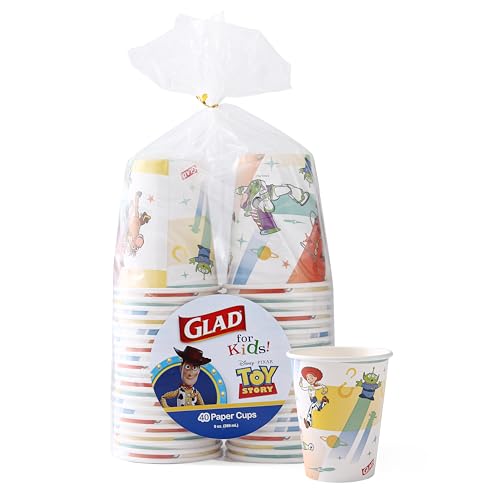 Glad for Kids Disney Pixar Toy Story Disposable Paper Cups, Light Beams - Heavy Duty Soak-Proof Kid-Friendly Drinking Cups, Great for Everyday Meals and Snacks, 9 oz, 40 Count - 10 Pack