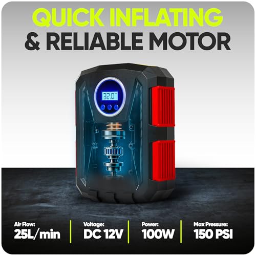 Image of FORTEM THE EXTRA MILE Digital Tire Inflator for Car W /Pressure Gauge - Portable Air Compressor - Electric Auto Pump | Easy to Store - Auto Shut Off - 12V DC - 3 Attachments Bonus Carrying Case