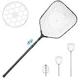 Foldable Long Fishing Landing Net, Carbon Fiber Fishing Net with Telescoping Handle & Rubber Netting, Hoop: 15.7' x 13.4', Length: 40.6' - 71.6', Depth: 10'
