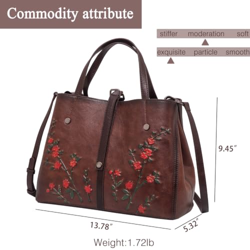 Image of Genuine Leather Satchel for Women Top Handle Bags Handmade Purse Vintage Embossed Leather Crossbody Handbags Hobo Bag