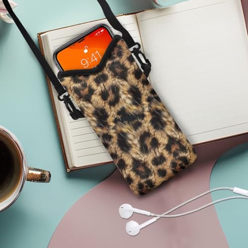 Image of Women Men Crossbody Phone Bag Lightweight Neoprene Cellphone Case Waterproof Phone Carry Pouch for iPhone 15 /14 / 13 Pro Max, for Samsung S24, S23+, A25, A35, Leopard Print Pattern