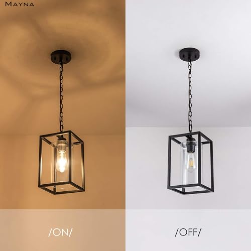 Image of MAYNA 1-Light Farmhouse Pendant Light, Black Metal Cage Light Fixtures with Adjustable Chain and Glass Shade,Hanging Lights for Kitchen Island,Porch,Hallway