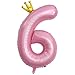 ASTARON Luftballon 6 Rosa Zahl 6 Ballon 40 Zoll Zahlenballon für Geburtstag Party Dekorationen, 6. Geburtstag Ballons mit Krone für Mädchen Geburtstag Party Dekoration Jahrestag Dekorationen