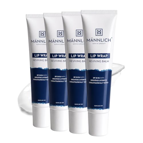 Image of Mannlich Lip Balm for Men (10g) Lip Care with SPF 50 PA++++ Protection - Lip Lightening for Dark, Dry & Chapped Lips - Moisturizes, Nourishes & Softens Lips, Long-Lasting Hydration with 2% Kojic Acid & 1% Hyaluronic Acid (Pack of 4)
