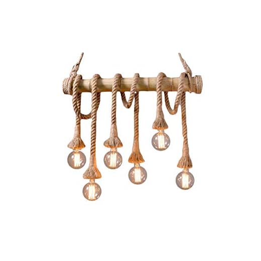 LÁMPARA COLGANTE INDUSTRIAL VINTAGE CUERDA DE CÁÑAMO BAMBÚ RETRO E27 X 6 LÁMPARA COLGANTE ANTIGUA
