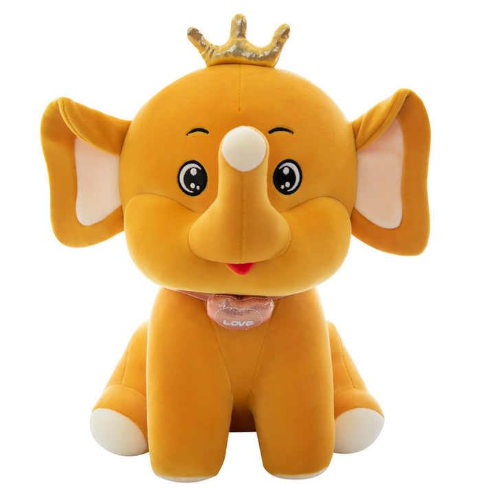 Image of Lovely Elephant with Crown Super Soft Stuffed Plush Toy Cartoon Characters Kids Favorite Ellie Soft Toy Animal Smile Home Decoration Item 35 cm