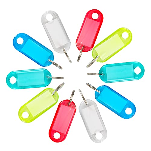 H&W 50Pcs Crystal Clear Plastic Key Tags With Double Sided Display, Flexible Key Organizer With Labels Window & Ring, 5 Colors #TOP9