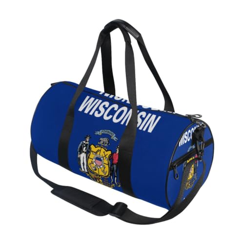 Bolsa de viaje redonda y ligera de Wisconsin, bolso deportivo unisex con bolsillo interior