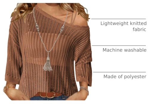 Image of Zeagoo Womens Summer Tops Crochet Sweaters Resort Wear 3 /4 Sleeve Hollow Out Knit Tops 2026 Beach Coverup