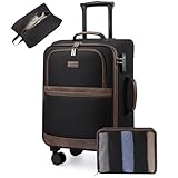 LOVEVOOK Carry On Luggage 22x14x9 Airline Approved,20 Inch Suitcases with Spinner Wheels,Softside Carry-on Suitcase with TSA Lock for Men Women Business Trip Weekender Travel,Black&brown