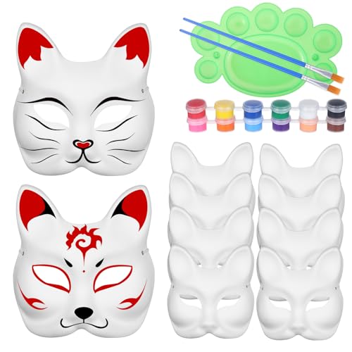 SUPVOX 10PCS DIY White Paper Masks,Fox Mask,Unpainted Cat Fox Half Blank Hand Painted Masks for Hand Decor Party Favors