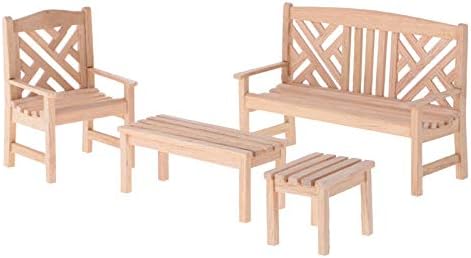 EatingBiting Dollhouse Accessories Furniture 1:12 Dollhouse Miniature Furniture Wooden Garden Unpainted Bench Chair 4 Pieces per Set, Including 1 Double Chair, 1 Single Chair, 1 Table, 1 Stool image 5