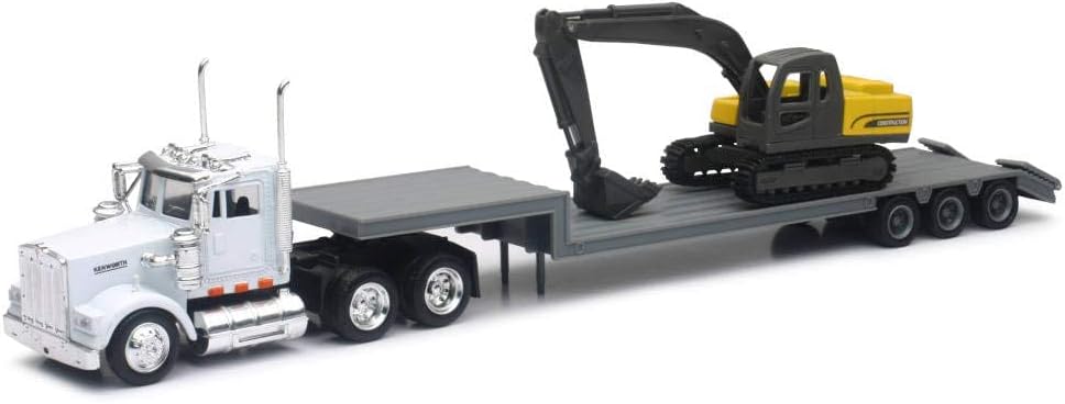 NEWRAY 1:43 SEMI TRAILER KENWORTH W900 LOWBOY With 1:58 EXCAVATOR 15293