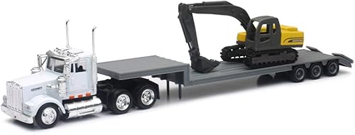 New-Ray Kenworth W900 - Remolque Lowboy a escala 143 con excavadora de construcción