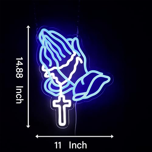 Image of Praying Hands Neon Sign, USB Powered LED Light for Faith Decor | Prayer Wall Decor for Bedroom, Worship Room, Believers Space, Party Decoration and Faith Gift