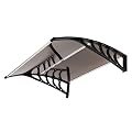 Door Awning, Polycarbonate Window Canopy Awnings Porch Awning, Front Door Overhang Exterior Rain and Snow Shed Cover with Bracke for Outside House Patio Dark Brown Canopy + Black Bracket