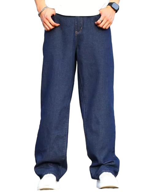 comfits Men's Loose Fit Baggy Jeans, Dark Blue, Relaxed Straight Leg-picture-52