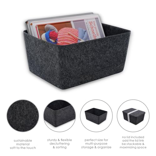 Image of Welaxy Minimalist Felt Desk Drawer Organizer Charcoal Deep Wider Storage Bin