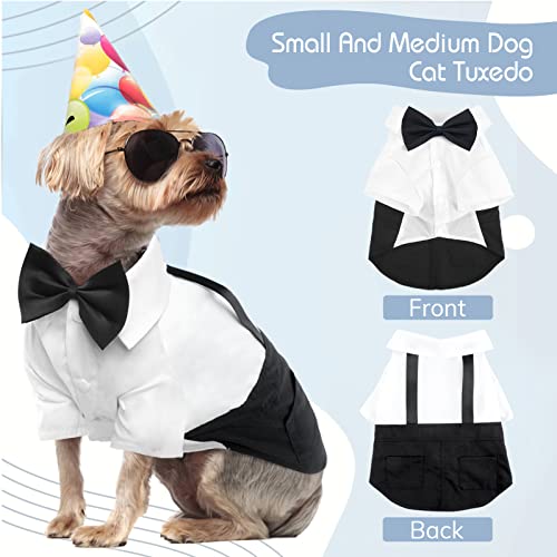 T'chaque Small Dog Tuxedo Suit Pet Costume, Stylish Dog Tuxedo Shirt With Bow Ties Collar, Gentleman Puppy Outfit/Dress/Clothes/Shirts, Holiday Wedding Birthday Party Black/White Business Dress Up L #TOP2