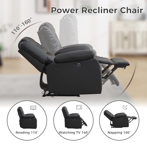 Image of EBELLO Classic Power Recliner Chair, Faux Leather Oversized Electric Overstuffed Chair with Thicked Cushion and Back, Single Sofa with Comfortable Armchair, Black, 2Pcs