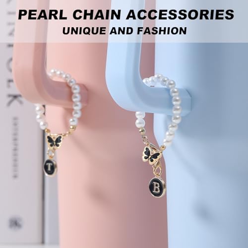 Image of Letter Charm for Stanley Cup,Pearl Chain Accessories Stanley Cup Initial Charms for Handle Stuff Decor Water Bottle Jewelry Tumbler Cute Personalized Name ID Decorations Black Tag (M)