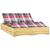 Qnhdfrt Doppel-Sonnenliege Kiefer imprägniert 198x135 cm verstellbare Rückenlehne rot-Karierte Auflage Gartenliege für 2 Personen wetterfest für Terrasse Balkon Garten