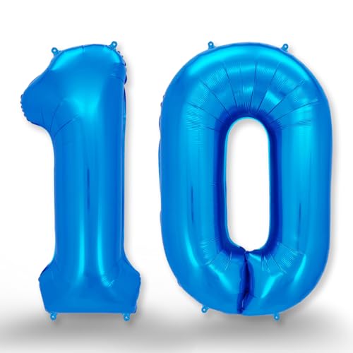 FUNXGO Globo Gigante Número 10 - Decoración para Cumpleaños y Aniversarios - Globo con Número 10 Azul - Inflar con Helio o Aire