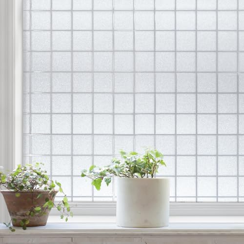 Frosted Squares Light Effects Window Privacy Film by Artscape - Decorative Frosted Glass Design, Static Cling, Allows Natural Light in, Reduces Glare, Renter Friendly - 17.72 x 72 Inch