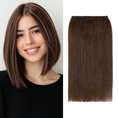 S-noilite Short Hair Extensions Clip in Human Hair 1PCS 2 Clips Hairpieces Remy for Women Adding Volume 10g 6Inch-Medium Brown