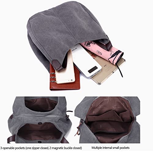 Image of Women Canvas Hobo Purse Multi Pocket Handbags Shoulder Bags Totes Purses