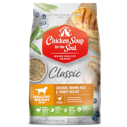 Chicken Soup for the Soul All Natural Premium Weight Care Adult Dry Dog Food, Real Meat First Ingredient, No By-Products, Hi Fiber/Low Fat Support Ideal Weight, Brown Rice, Chicken & Turkey, 13.5lb