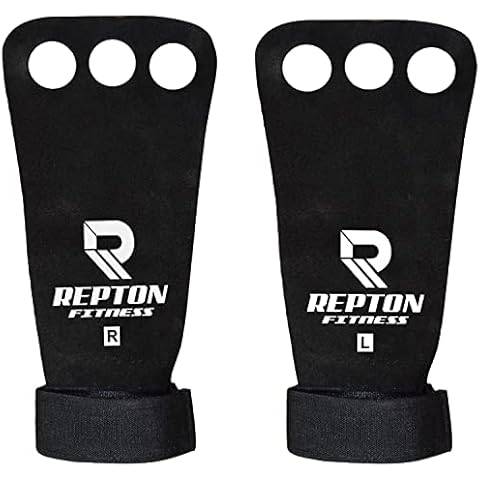 Repton Leather Gymnastics Hand Grips | Cross Fit Grips With Wrist Support | Full Palm Protection | Weight Lifting, Pull ups, WOD, Deadlifts, Gym Workout (Large/XL, Black) Cover