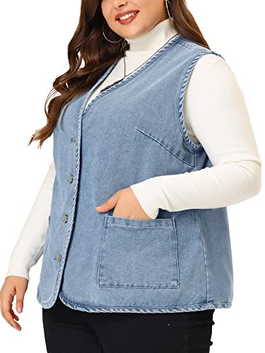 Agnes Orinda Plus Size Denim Vest Top for Women Button Down V Neck Waistcoat Sleeveless Jean Jacket Vests2