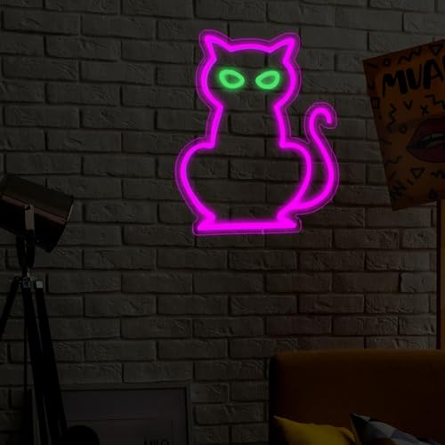 Image of Cat Neon Signs for Wall Decor, Purple Cat LED Neon Sign USB Powered, Halloween Cat LED Light Table Decoration for Bar, Christmas, Wedding, Birthday Party