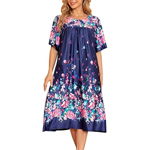 AVIIER House Dress Women Short Sleeve Mumu Lounge Dresses Patio Nightgowns with Pockets (Navy, X-Large)… Cover