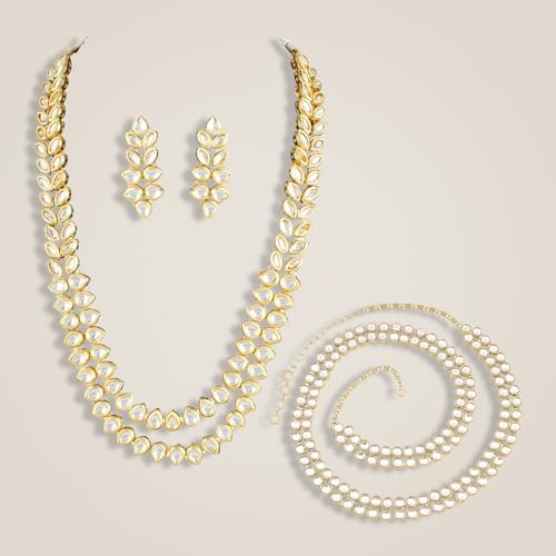 Image of Peora Kundan Faux Pearl Necklace & Jewellery Set Gift for Women
